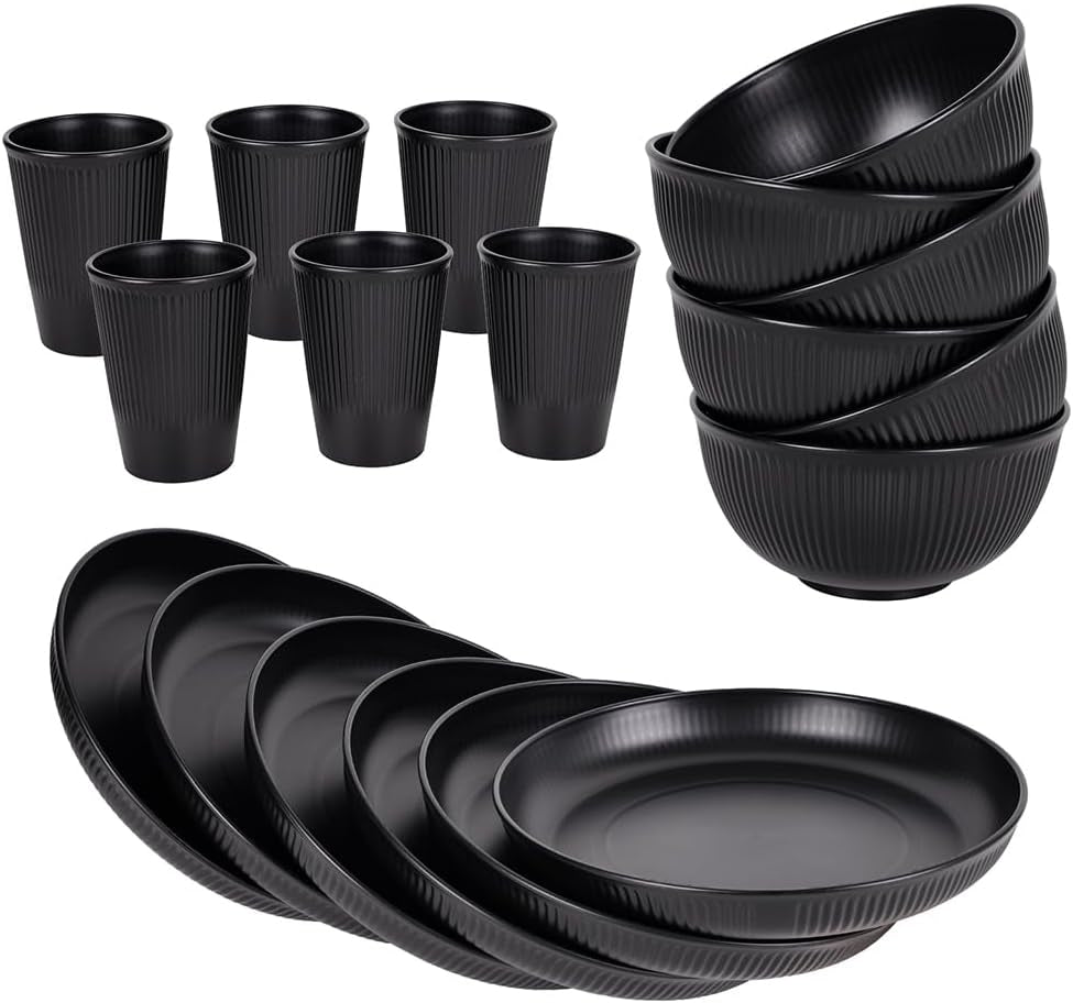 18Pcs Unbreakable Dinnerware Set Dish Set Kitchen Plates and Bowls Sets |  Wheat Straw Dinnerware Sets Dishwasher and Microwave Safe Outdoor Apartment Dinning RV Camping Essentials