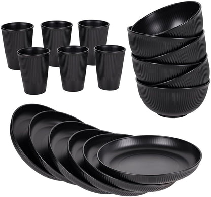 18Pcs Unbreakable Dinnerware Set Dish Set Kitchen Plates and Bowls Sets |  Wheat Straw Dinnerware Sets Dishwasher and Microwave Safe Outdoor Apartment Dinning RV Camping Essentials