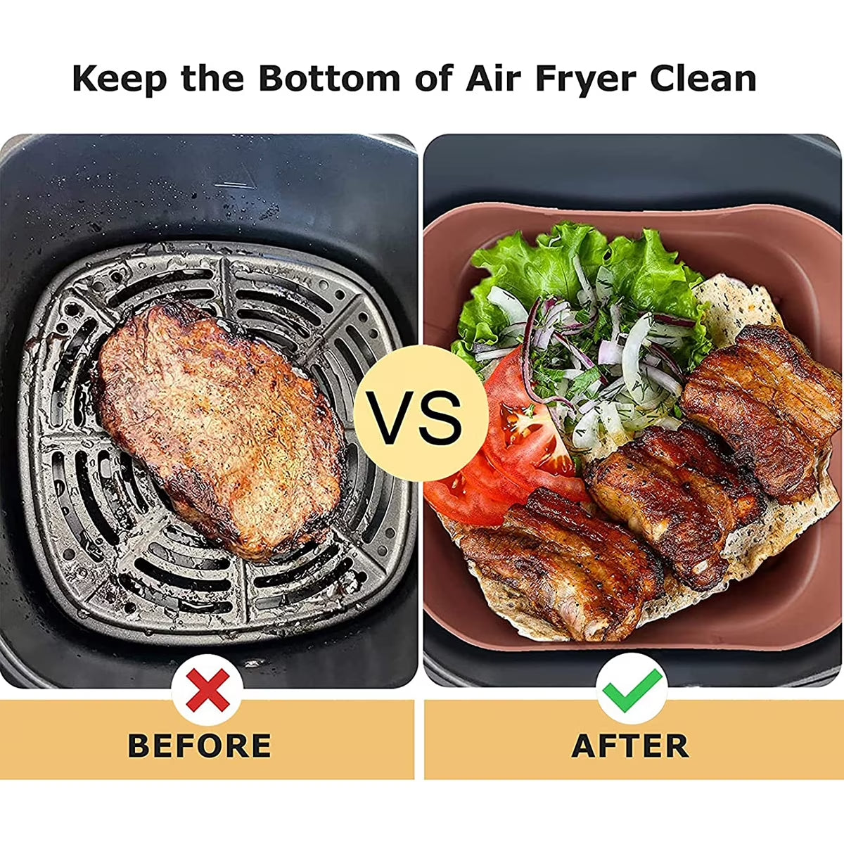 2Pcs Air Fryer Silicone Liner with Handle Reusable Air Fryer Silicone Pan Square Air Fryer Silicone Pot Heat Resistant Air Fryer Silicone Tray Nonstick Air Fryer Liner Accessories for 6QT Air Fryer