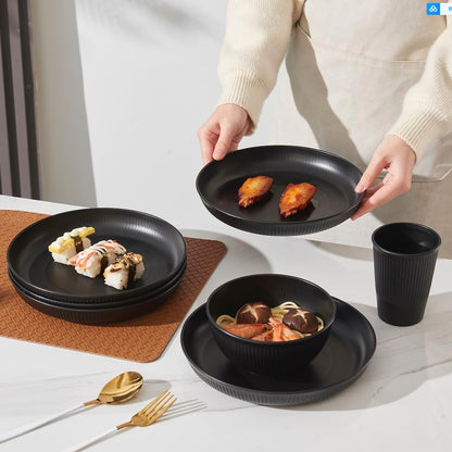18Pcs Unbreakable Dinnerware Set Dish Set Kitchen Plates and Bowls Sets |  Wheat Straw Dinnerware Sets Dishwasher and Microwave Safe Outdoor Apartment Dinning RV Camping Essentials