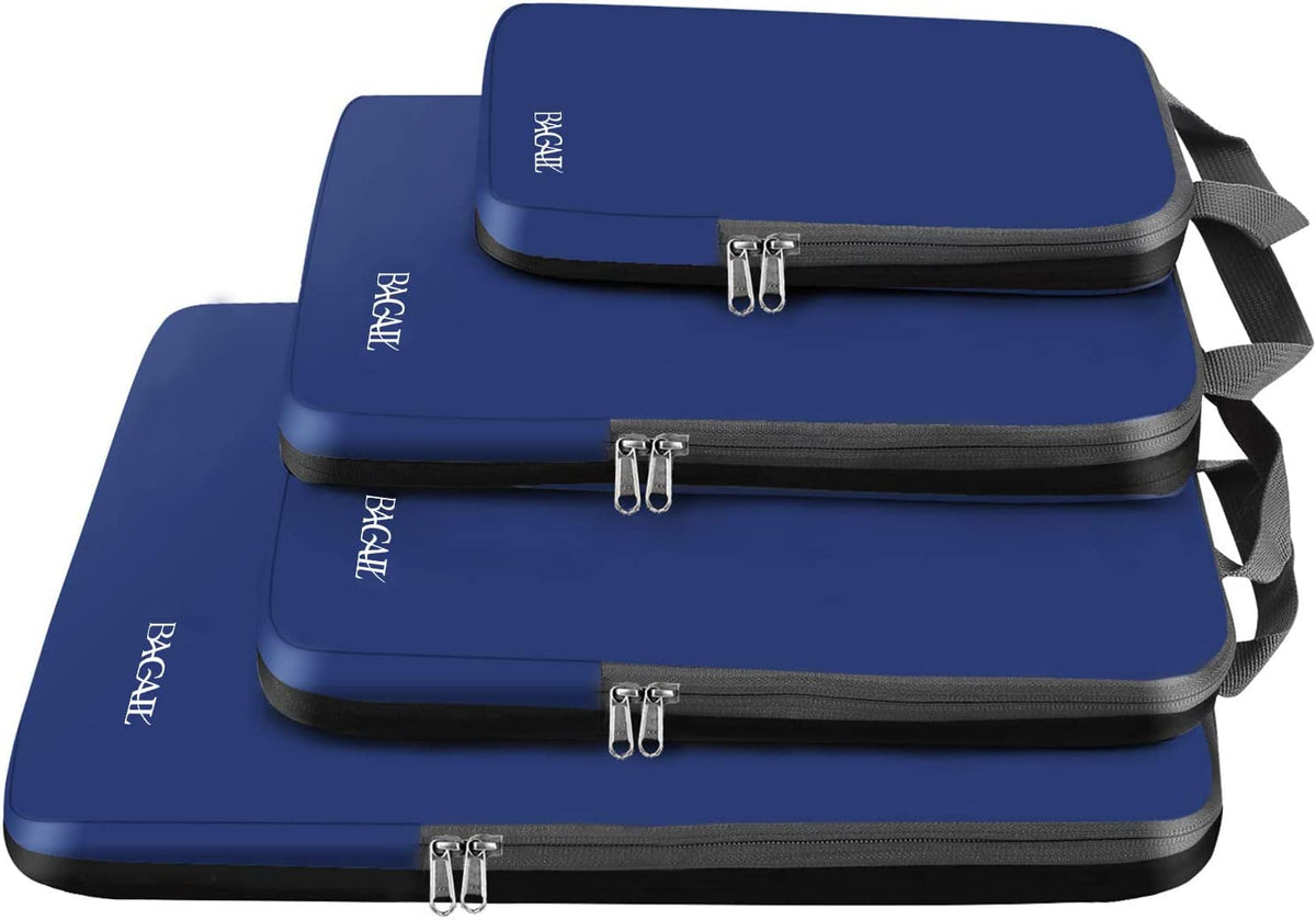 4 Set/6 Set/8 Set Compression Packing Cubes Travel Accessories Expandable Packing Organizers (Half Mesh, 6-Black)
