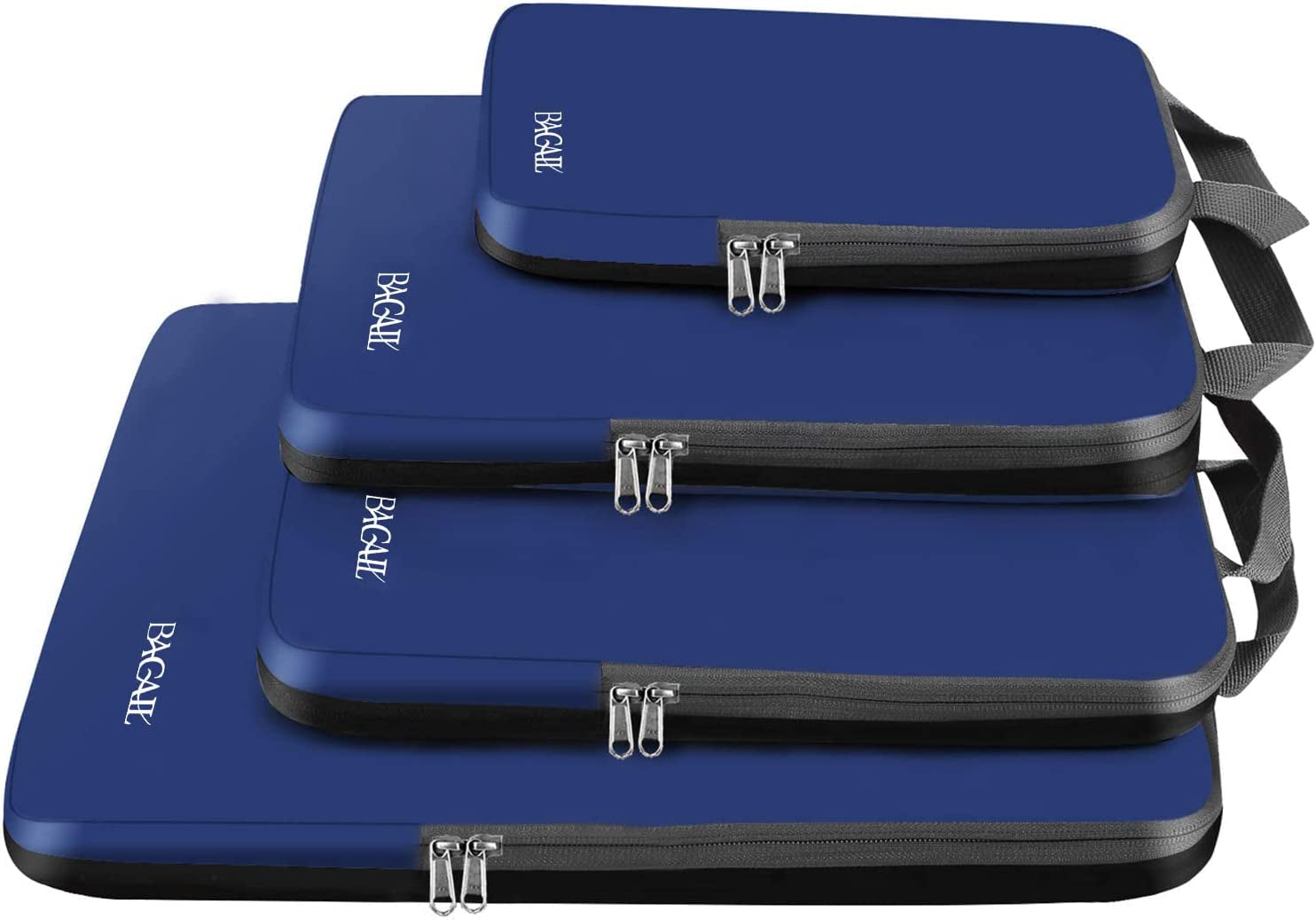 4 Set/6 Set/8 Set Compression Packing Cubes Travel Accessories Expandable Packing Organizers (Half Mesh, 6-Black)