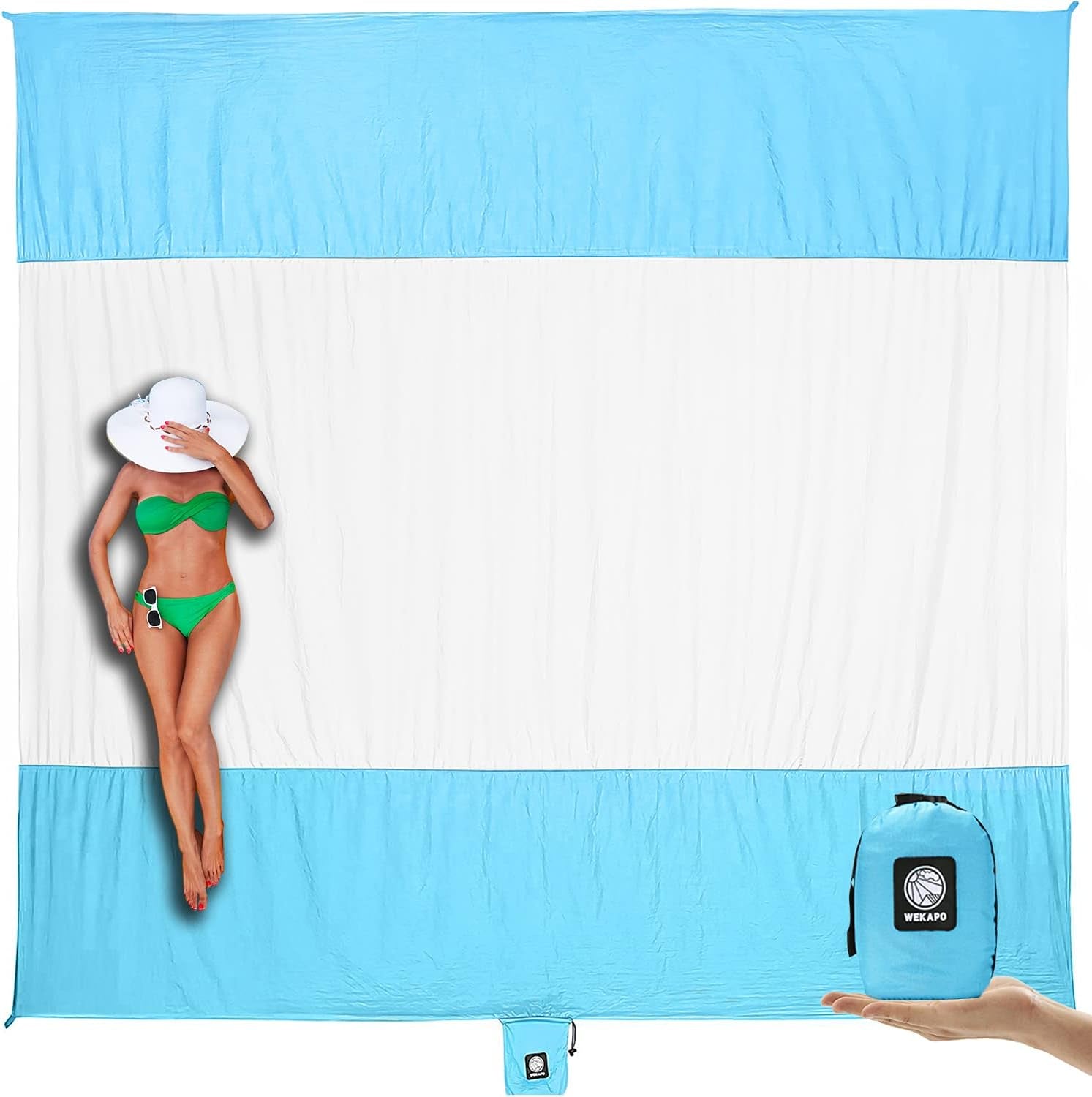 Beach Blanket Sandproof Waterproof, Extra Large Beach Mat, Oversized & Compact Sand Free, Quick Drying Beach Essentials for Vacation, Cruise, Picnic & Camping with Stakes