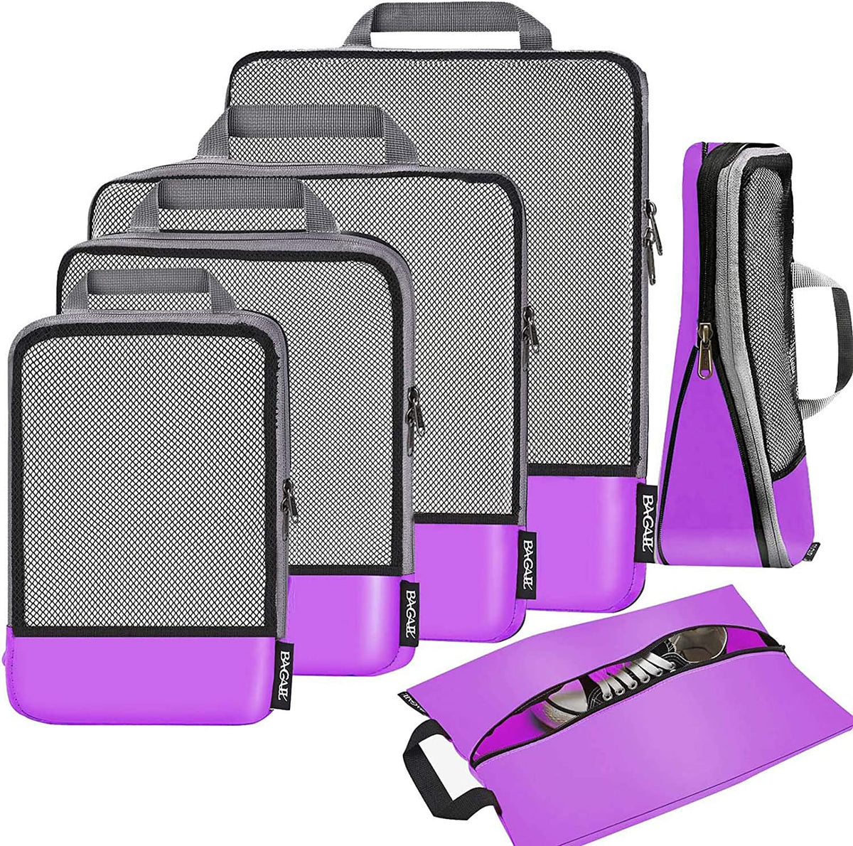4 Set/6 Set/8 Set Compression Packing Cubes Travel Accessories Expandable Packing Organizers (Half Mesh, 6-Black)
