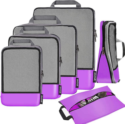 4 Set/6 Set/8 Set Compression Packing Cubes Travel Accessories Expandable Packing Organizers (Half Mesh, 6-Black)