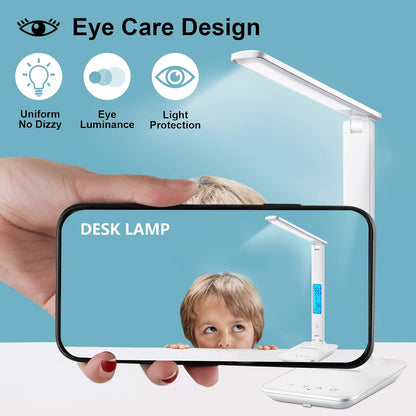 Desk Lamp with Wireless Charger: USB Charging Port, Table Lamp with Clock, Desk Lamps for Home Office College Dorm Room Essentials