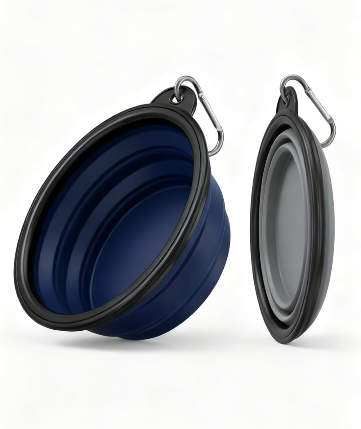 Collapsible Dog Bowls for Travel, 2-Pack Dog Portable Water Bowl for Dogs Cats Pet Foldable Feeding Watering Dish for Traveling Camping with Carabiners, BPA Free (Grey&Black, Small (Pack of 2))
