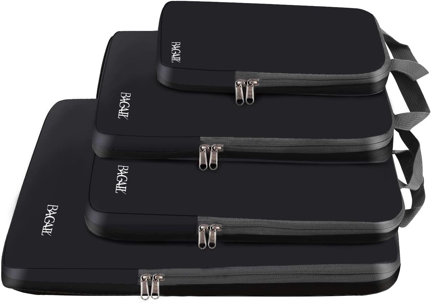 4 Set/6 Set/8 Set Compression Packing Cubes Travel Accessories Expandable Packing Organizers (Half Mesh, 6-Black)