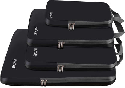 4 Set/6 Set/8 Set Compression Packing Cubes Travel Accessories Expandable Packing Organizers (Half Mesh, 6-Black)