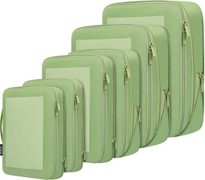 4 Set/6 Set/8 Set Compression Packing Cubes Travel Accessories Expandable Packing Organizers (Half Mesh, 6-Black)