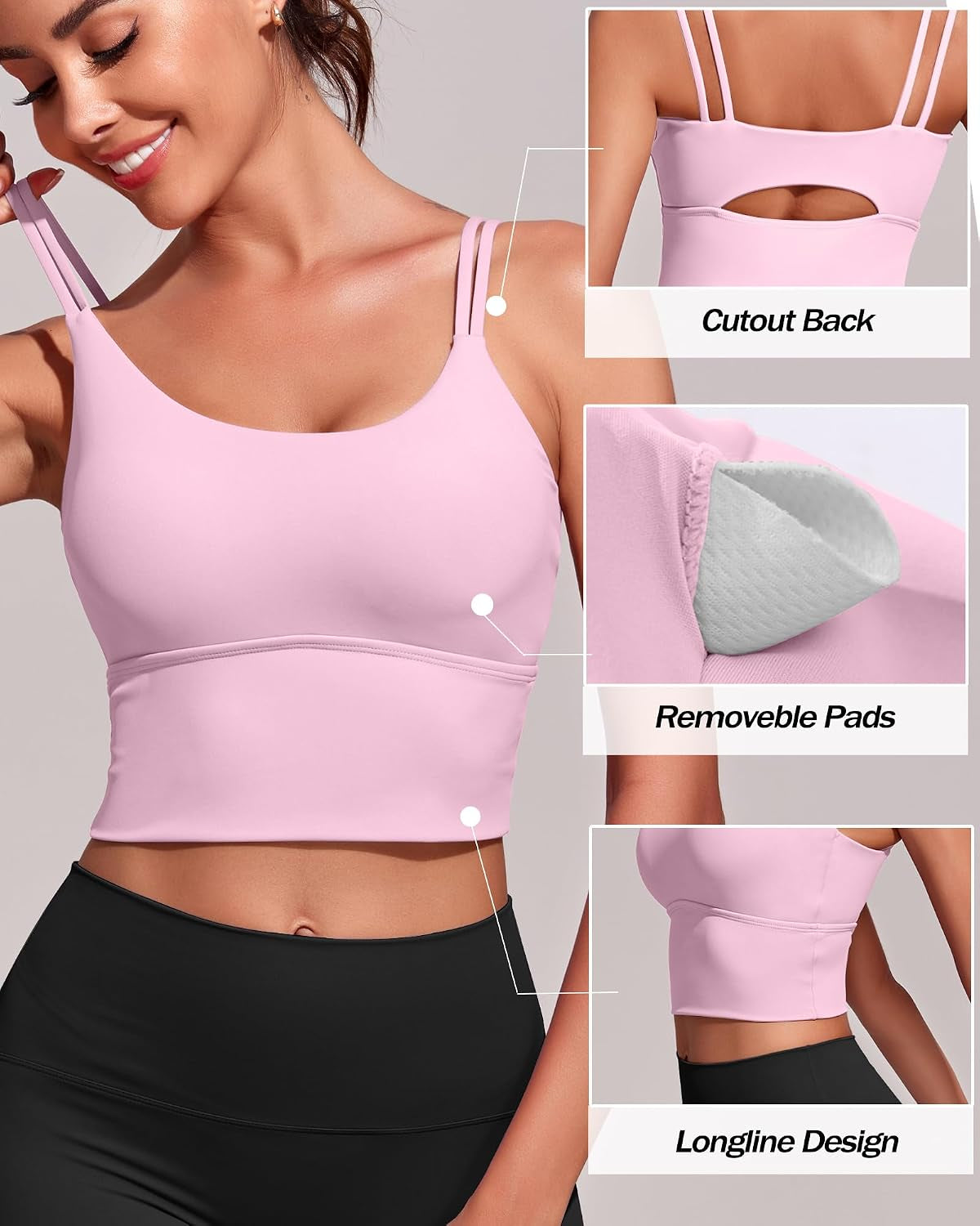 Sports Bras for Women High Support Longline Workout Tank Tops Built in Bra Strappy Yoga Padded Crop Top