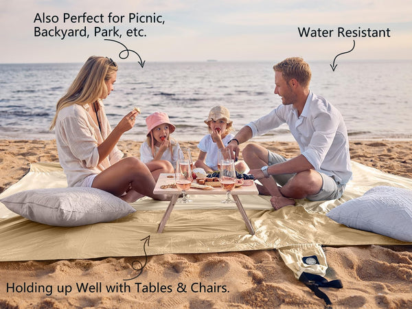 Beach Blanket Sandproof Waterproof, Extra Large Beach Mat, Oversized & Compact Sand Free, Quick Drying Beach Essentials for Vacation, Cruise, Picnic & Camping with Stakes