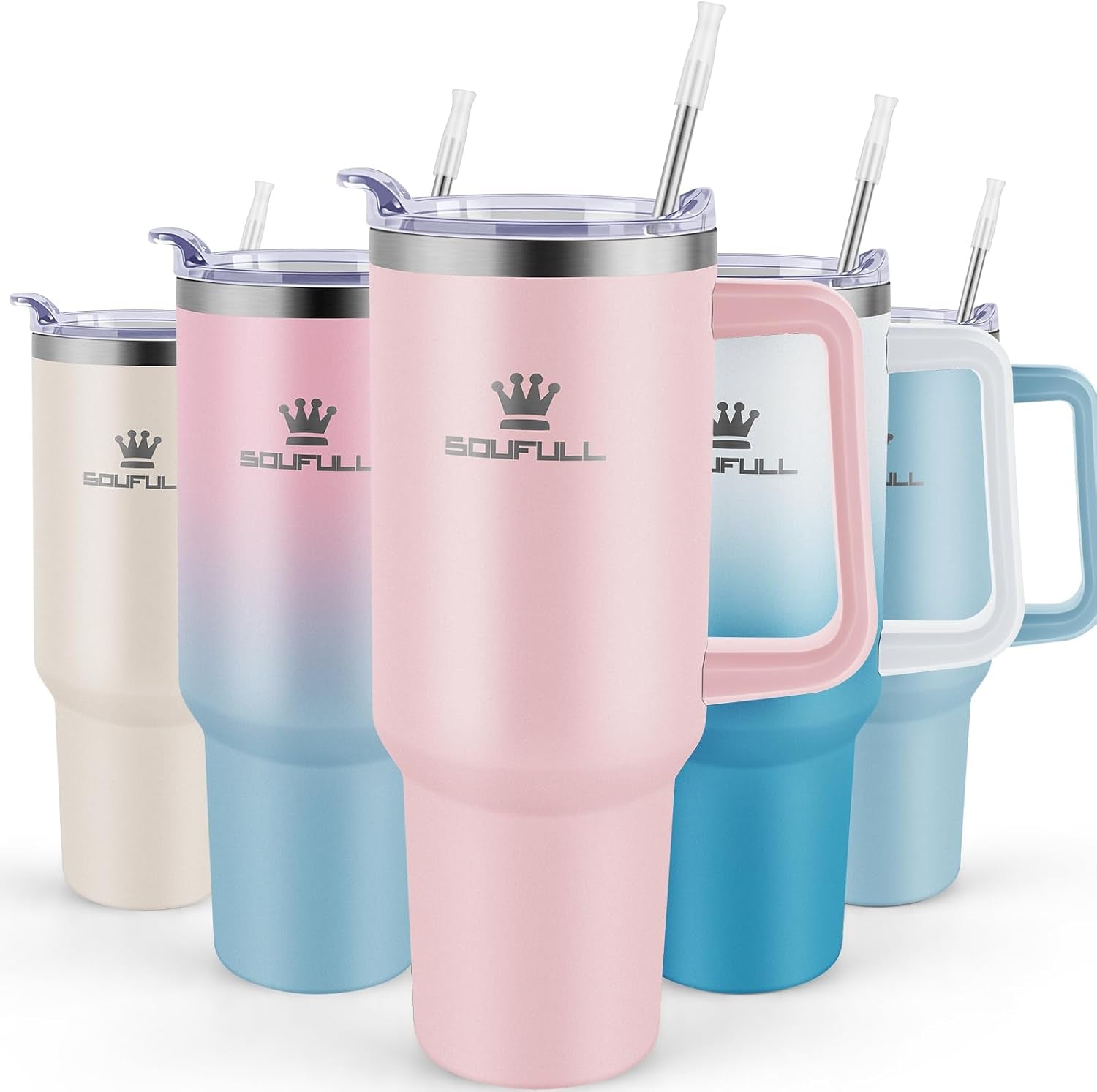 40 Oz Tumbler with Handle and Straw Lid, 100% Leak-Proof, Pinkblue | Stainless Steel Insulated Travel Coffee Cup, Keeps Cold 34Hrs or Hot 10Hrs, Dishwasher Safe