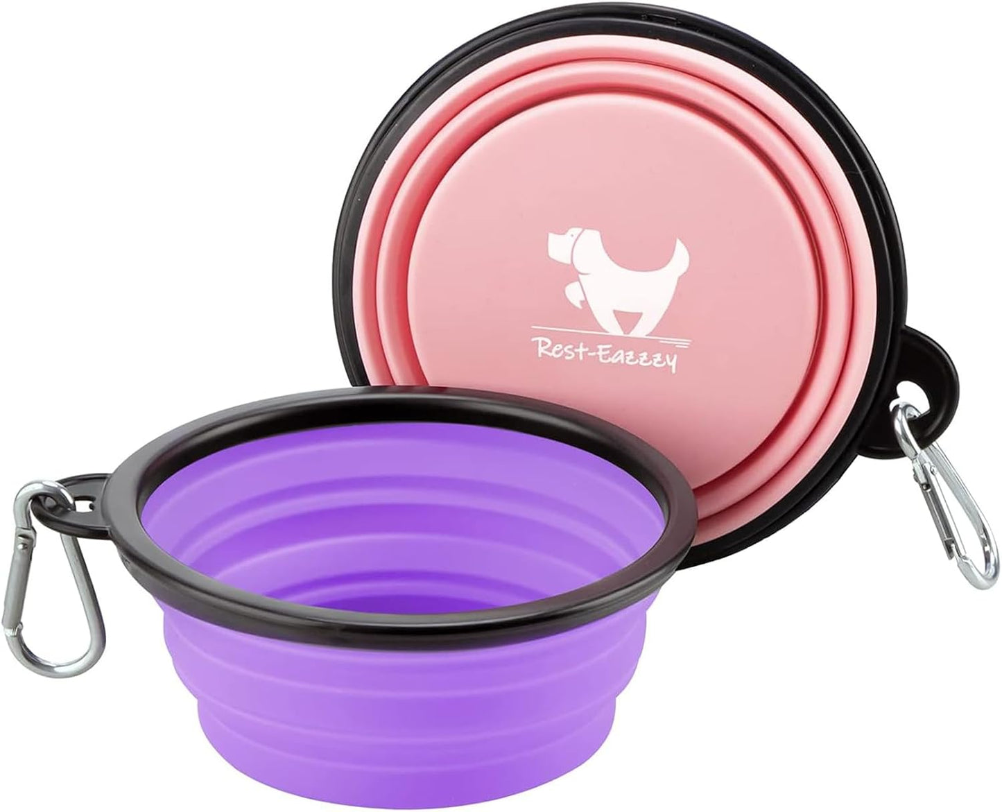 Collapsible Dog Bowls for Travel, 2-Pack Dog Portable Water Bowl for Dogs Cats Pet Foldable Feeding Watering Dish for Traveling Camping with Carabiners, BPA Free (Grey&Black, Small (Pack of 2))