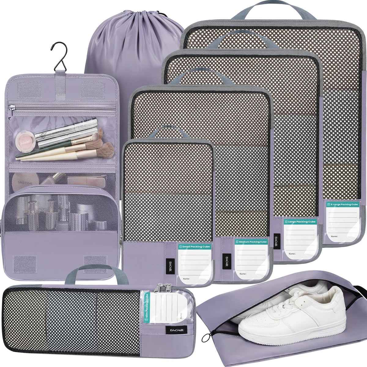 4 Set/6 Set/8 Set Compression Packing Cubes Travel Accessories Expandable Packing Organizers (Half Mesh, 6-Black)