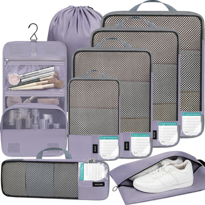 4 Set/6 Set/8 Set Compression Packing Cubes Travel Accessories Expandable Packing Organizers (Half Mesh, 6-Black)