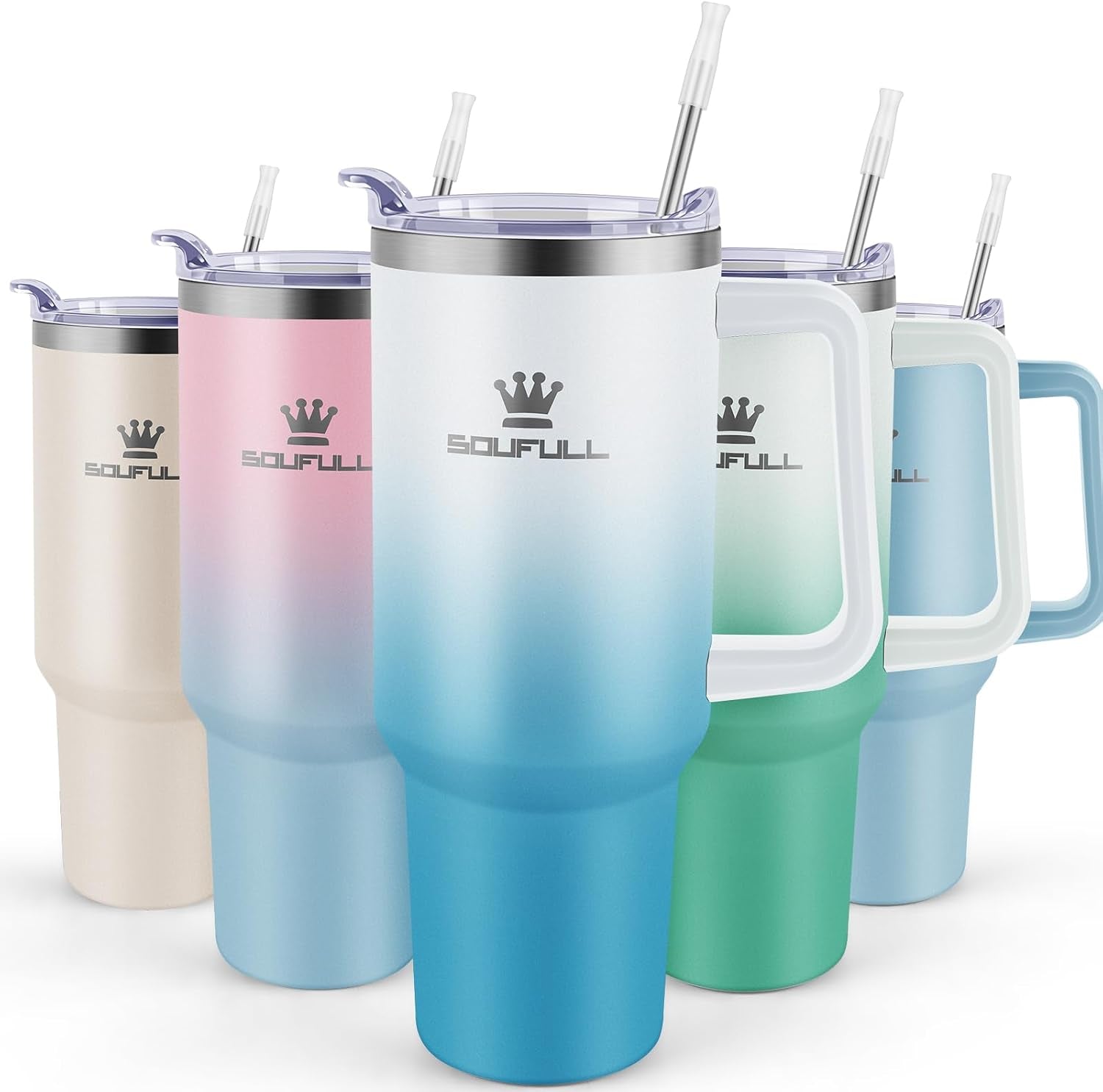 40 Oz Tumbler with Handle and Straw Lid, 100% Leak-Proof, Pinkblue | Stainless Steel Insulated Travel Coffee Cup, Keeps Cold 34Hrs or Hot 10Hrs, Dishwasher Safe