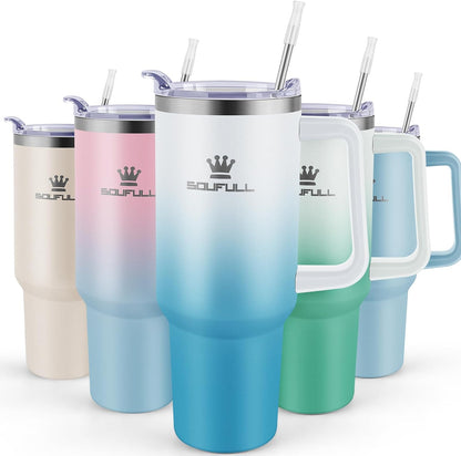 40 Oz Tumbler with Handle and Straw Lid, 100% Leak-Proof, Pinkblue | Stainless Steel Insulated Travel Coffee Cup, Keeps Cold 34Hrs or Hot 10Hrs, Dishwasher Safe