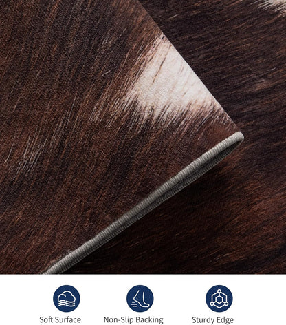 Cowhide 4X6 Area Rug, Brown Cow Rugs for Living Room, Soft Low-Pile Washable Rug, Western Rustic Faux Animal Print Rugs for Bedroom, Dining Room