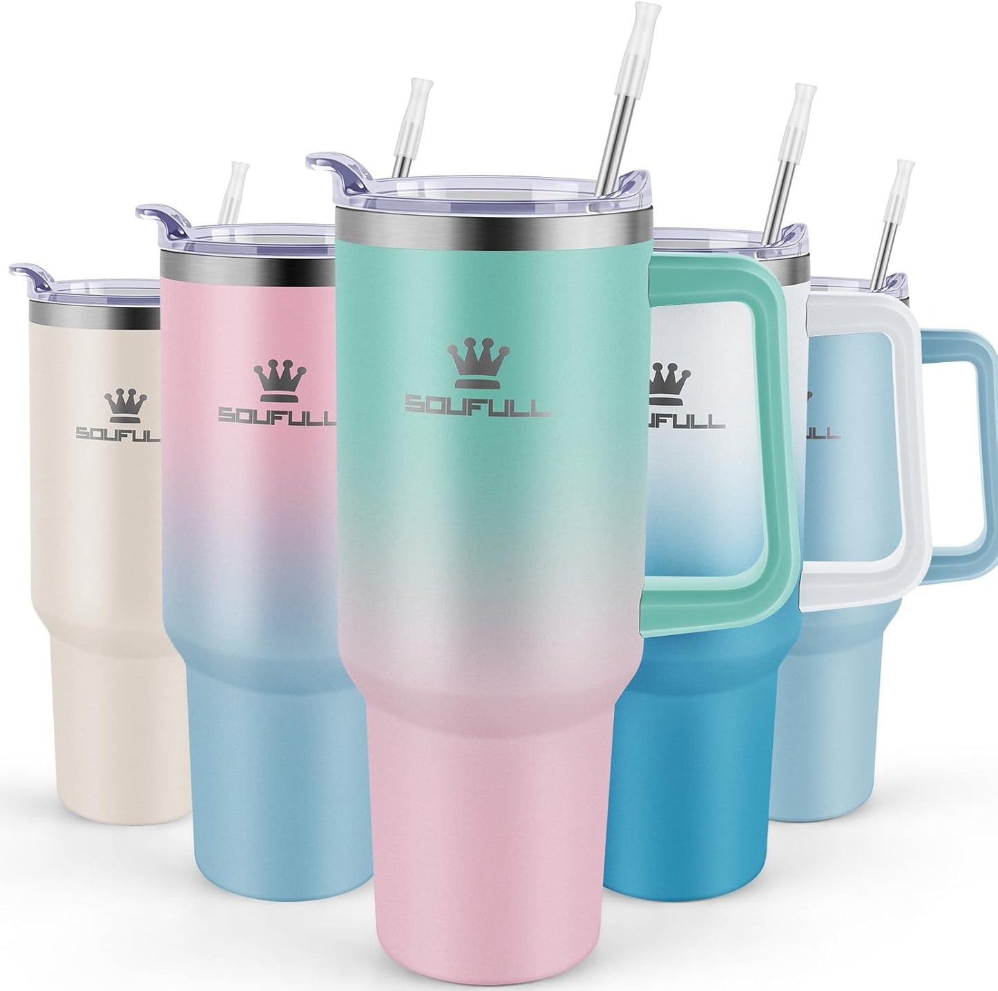 40 Oz Tumbler with Handle and Straw Lid, 100% Leak-Proof, Pinkblue | Stainless Steel Insulated Travel Coffee Cup, Keeps Cold 34Hrs or Hot 10Hrs, Dishwasher Safe
