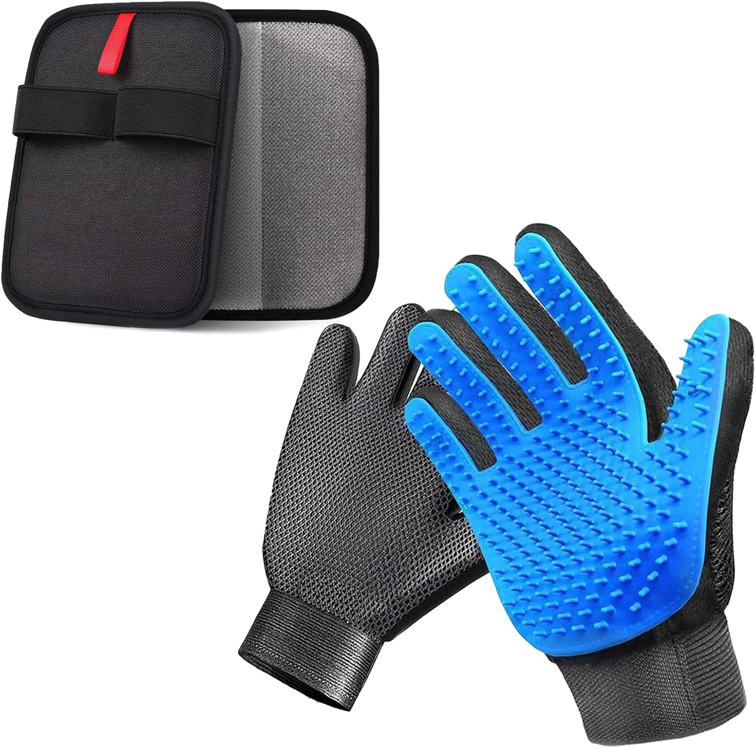 Pet Hair Removal Glove for Dogs & Cats, 2-In-1 Deshedding Brush & Massage Mitt - Grooming Gloves for Shedding Control, Bathing and Washing, Safe for Short/Long Hair Pets 2-Pack (Blue)