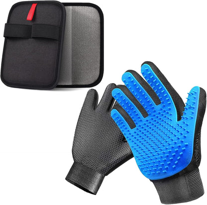 Pet Hair Removal Glove for Dogs & Cats, 2-In-1 Deshedding Brush & Massage Mitt - Grooming Gloves for Shedding Control, Bathing and Washing, Safe for Short/Long Hair Pets 2-Pack (Blue)