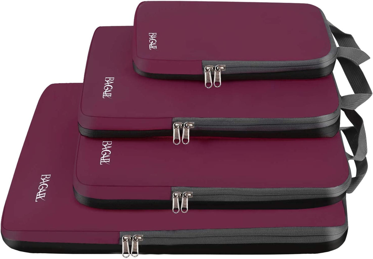 4 Set/6 Set/8 Set Compression Packing Cubes Travel Accessories Expandable Packing Organizers (Half Mesh, 6-Black)