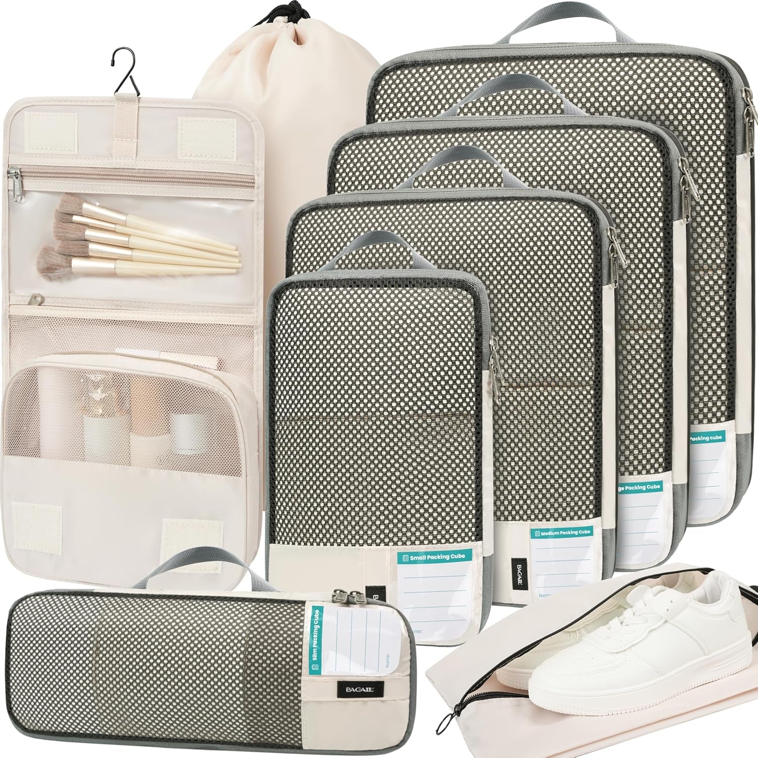 4 Set/6 Set/8 Set Compression Packing Cubes Travel Accessories Expandable Packing Organizers (Half Mesh, 6-Black)