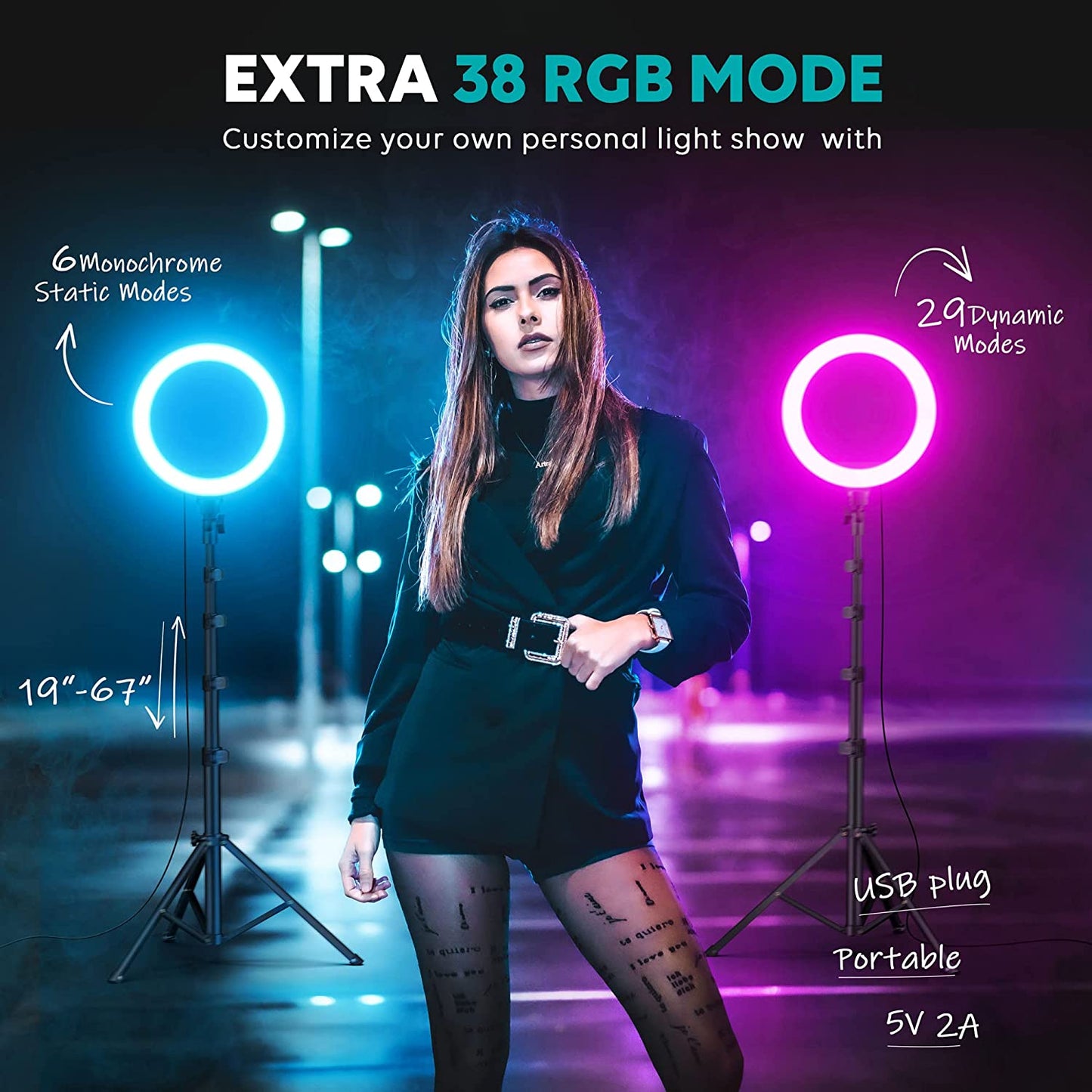 10" Ring Light with Stand 72'' Tall & Phone Holder,38 Color Modes Selfie Light with Tripod Stand,Stepless Dimmable/Speed LED Ring Light for Iphone & Android,Youtube, Makeup,Tik Tok
