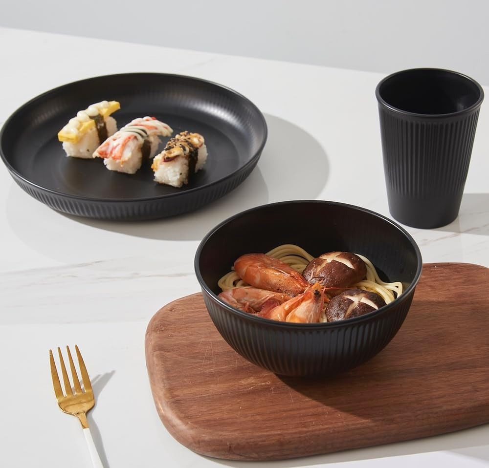 18Pcs Unbreakable Dinnerware Set Dish Set Kitchen Plates and Bowls Sets |  Wheat Straw Dinnerware Sets Dishwasher and Microwave Safe Outdoor Apartment Dinning RV Camping Essentials