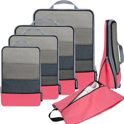 4 Set/6 Set/8 Set Compression Packing Cubes Travel Accessories Expandable Packing Organizers (Half Mesh, 6-Black)
