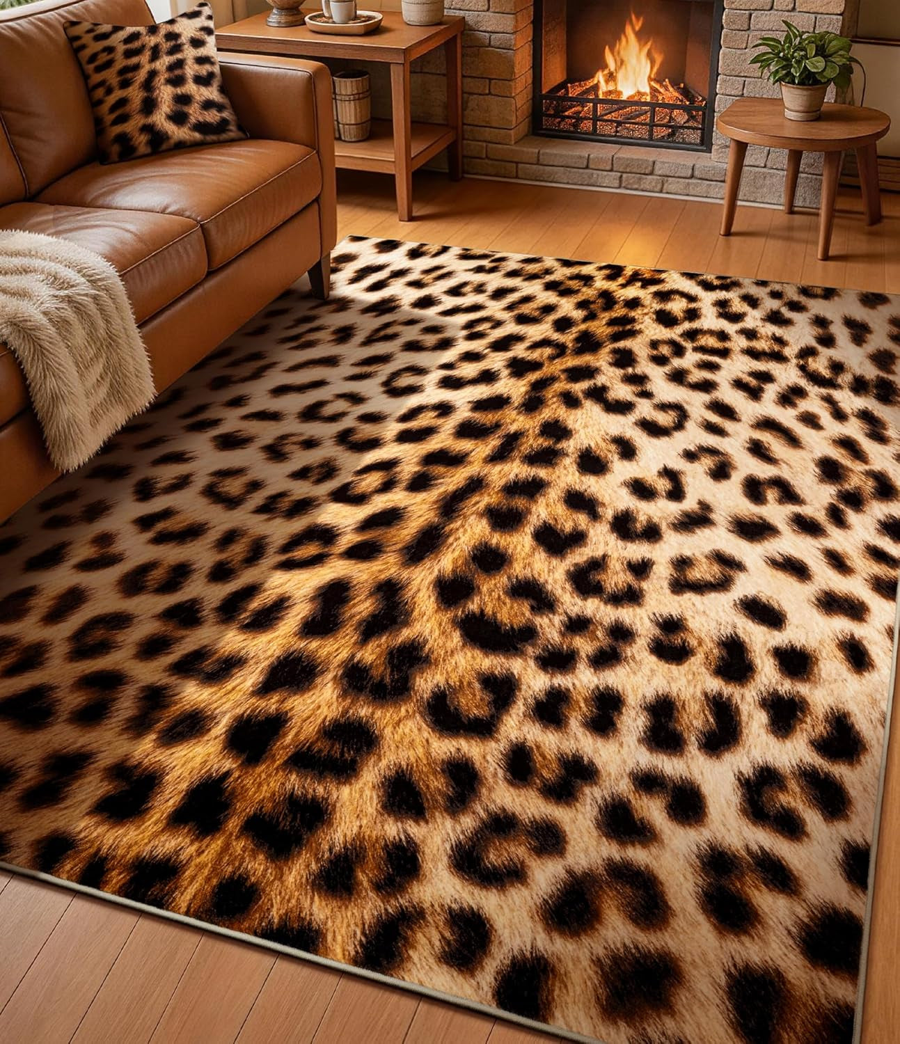 Cowhide 4X6 Area Rug, Brown Cow Rugs for Living Room, Soft Low-Pile Washable Rug, Western Rustic Faux Animal Print Rugs for Bedroom, Dining Room