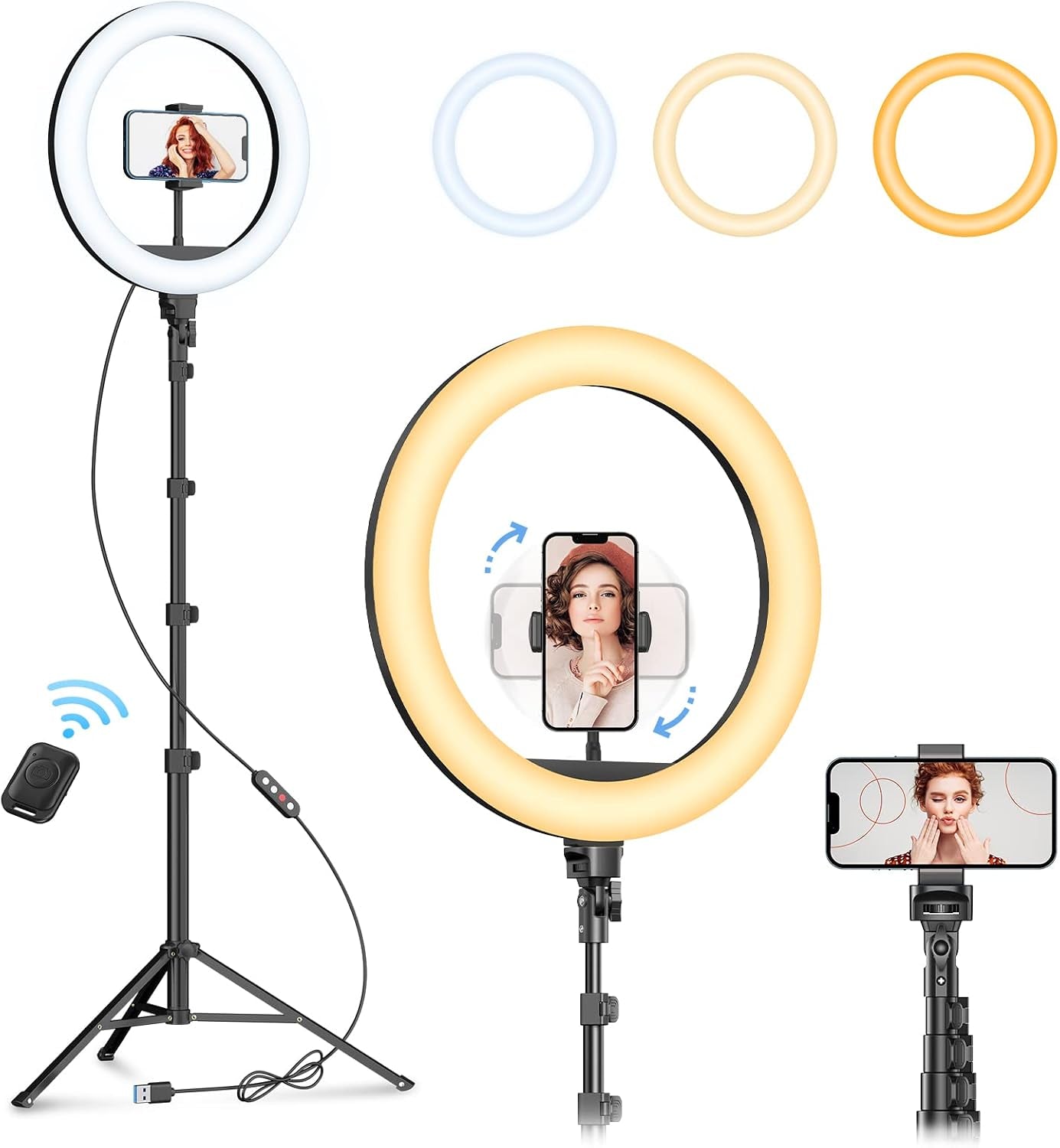 10" Ring Light with Stand 72'' Tall & Phone Holder,38 Color Modes Selfie Light with Tripod Stand,Stepless Dimmable/Speed LED Ring Light for Iphone & Android,Youtube, Makeup,Tik Tok