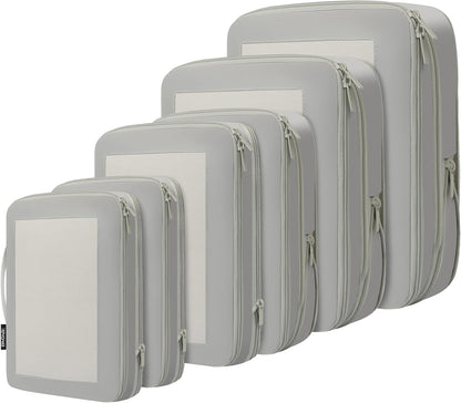 4 Set/6 Set/8 Set Compression Packing Cubes Travel Accessories Expandable Packing Organizers (Half Mesh, 6-Black)