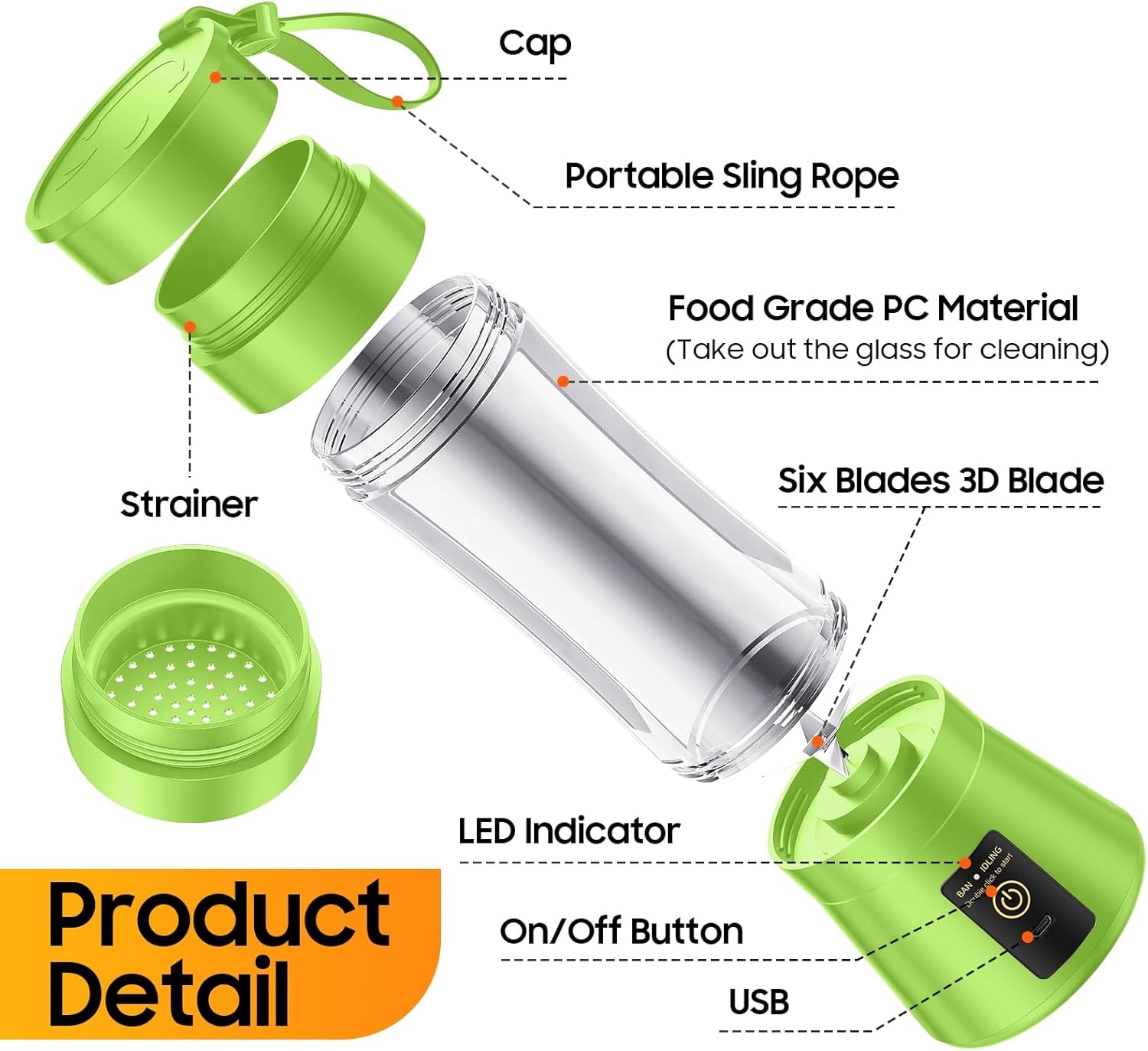 Portable Blender Personal Size Blender - Shakes and Smoothies, Cordless & USB Rechargeable, Lightweight with Bpa-Free Cup Suit in Picnic/Sports/Office