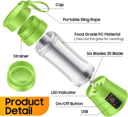 Portable Blender Personal Size Blender - Shakes and Smoothies, Cordless & USB Rechargeable, Lightweight with Bpa-Free Cup Suit in Picnic/Sports/Office