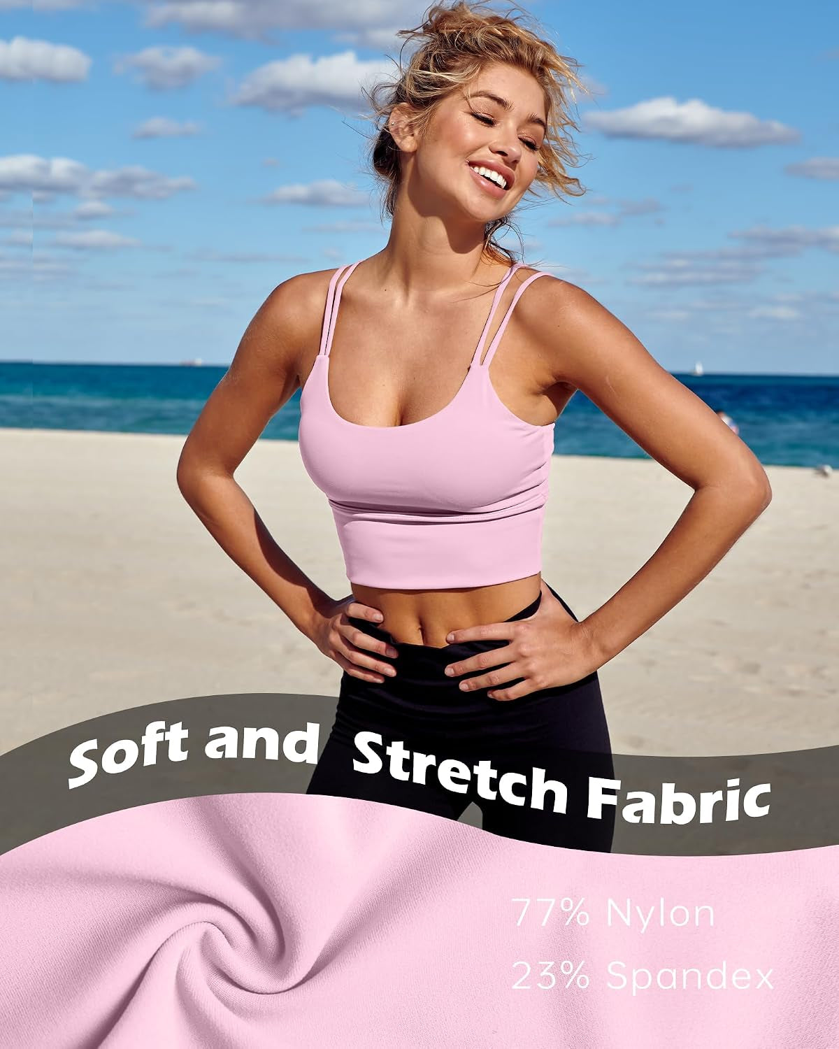 Sports Bras for Women High Support Longline Workout Tank Tops Built in Bra Strappy Yoga Padded Crop Top